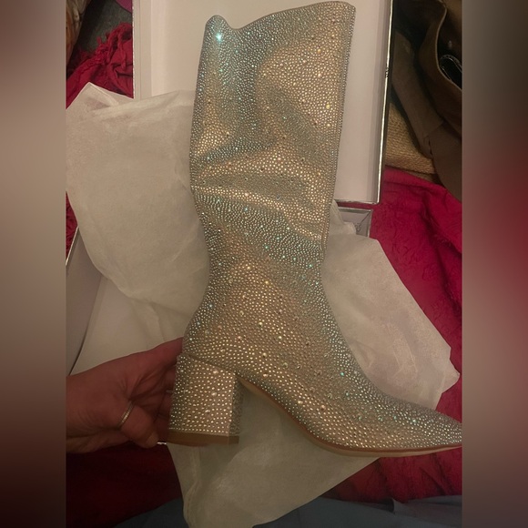 Knee high rhinestone boots chunky heel - Picture 6 of 9